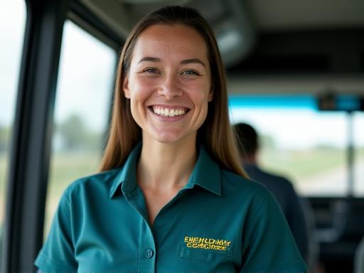 A professional driver wearing a uniform smiling confidently