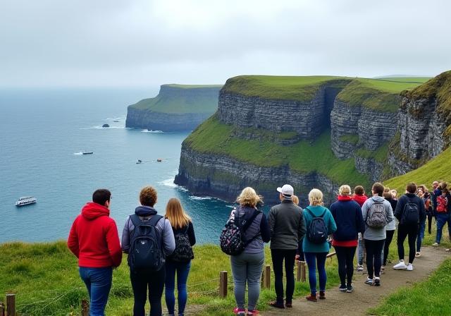 Tourists enjoying a view of the Cliffs of Moher